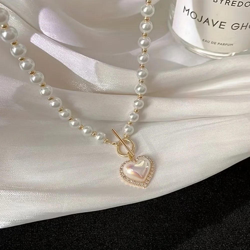 NEW Elegant Pearl Heart Necklace. Trendy Romantic Necklace. Holiday Gift 💝 - Picture 4 of 8